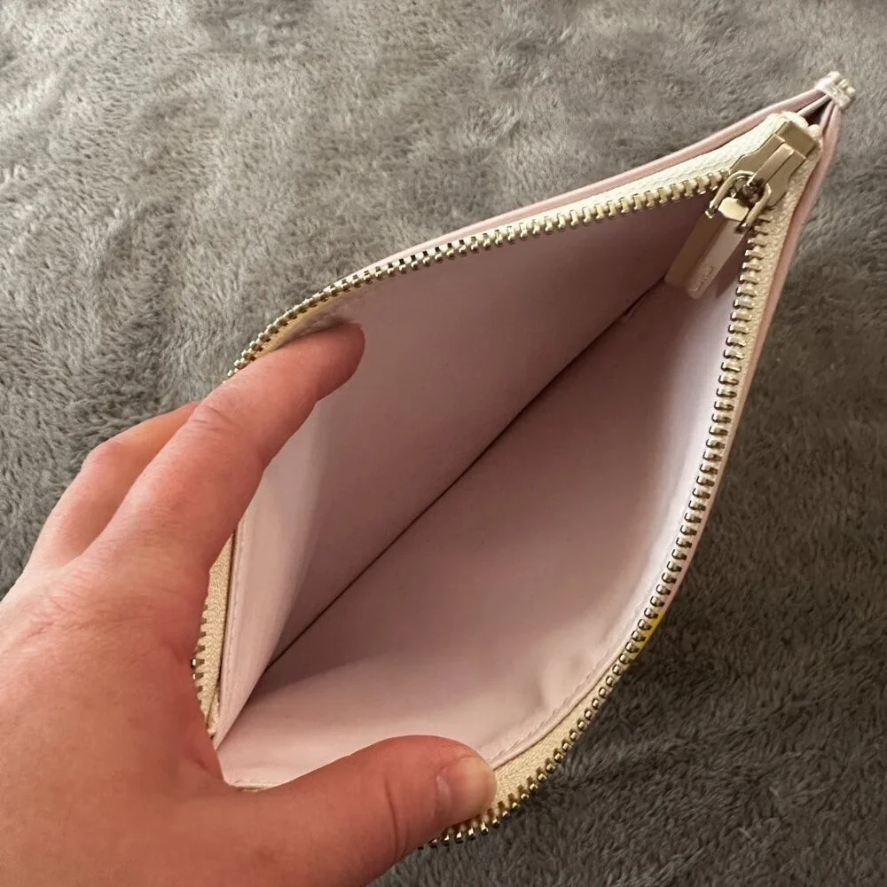 Kate Spade Yellow Pink Striped Zippered Pencil Pouch Cosmetic Bag Case